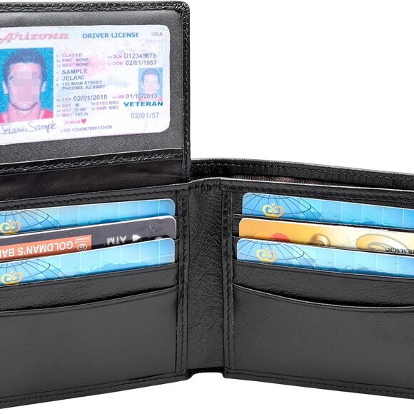 Men's RFID Blocking Wallet - Genuine Leather Bifold with Coin Zipper & IDs - Picture 2 of 6